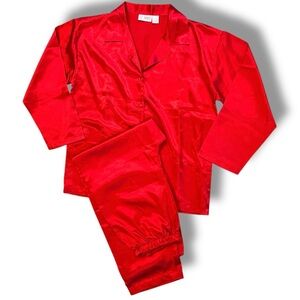 Liz Banks Pink Label Red Pajama Set Silky Large Long Sleeved Button Down Top A-7